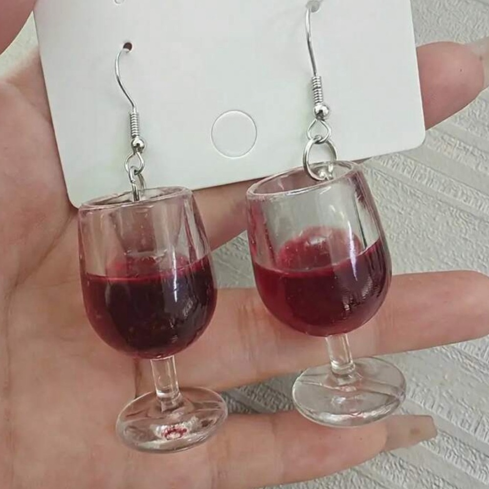 Whimsical Red Wine Glass Drop Earrings for Women